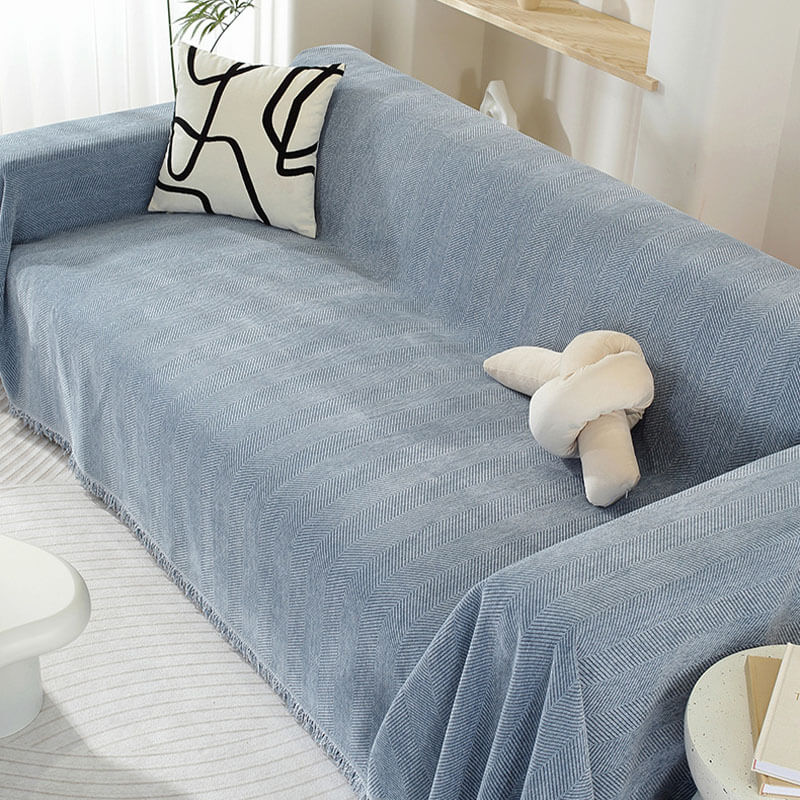 Bankhoes met visgraatmotief en kwastjes, decoratieve meubelbescherming