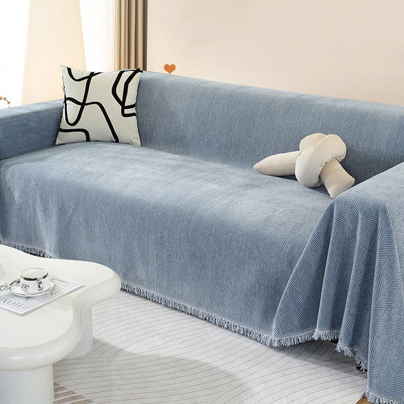 Bankhoes met visgraatmotief en kwastjes, decoratieve meubelbescherming