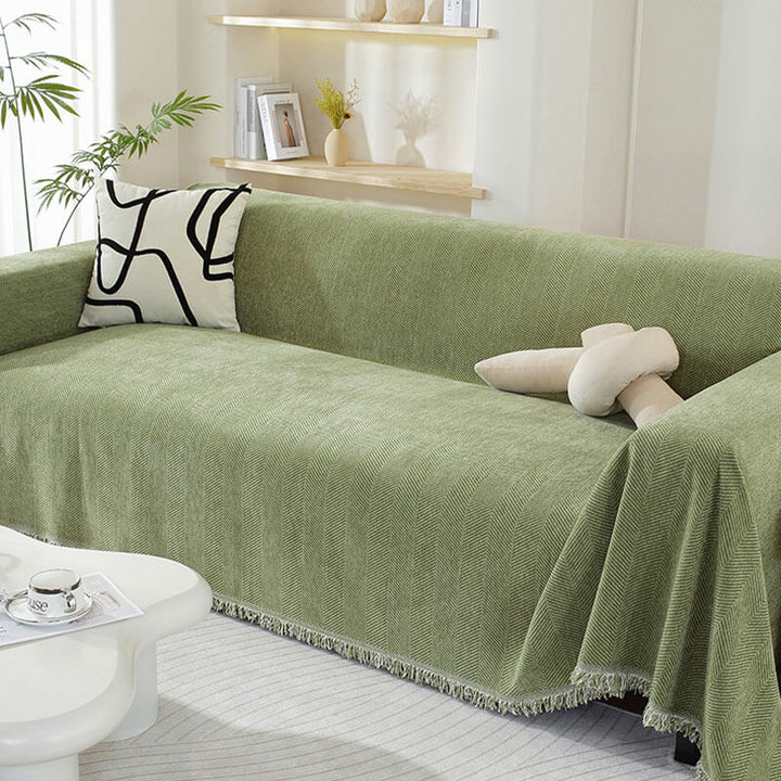 Bankhoes met visgraatmotief en kwastjes, decoratieve meubelbescherming