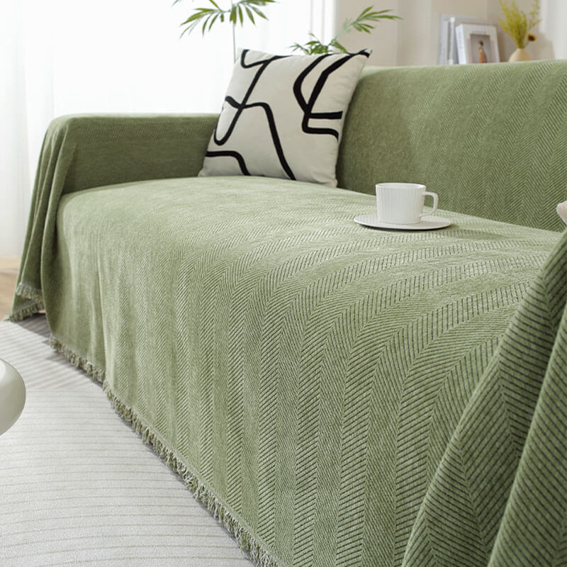 Bankhoes met visgraatmotief en kwastjes, decoratieve meubelbescherming