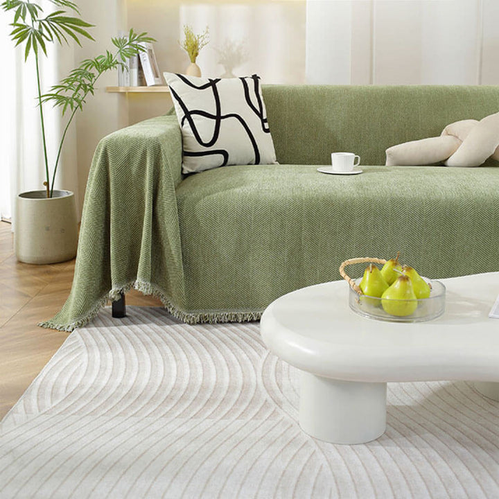 Bankhoes met visgraatmotief en kwastjes, decoratieve meubelbescherming