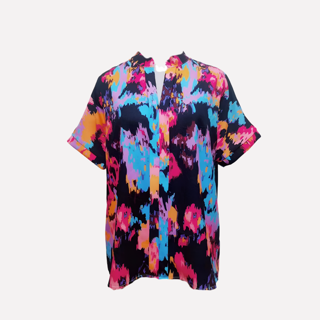 Casual damesblouse met V-hals, paisleyprint en verlaagde schouders.