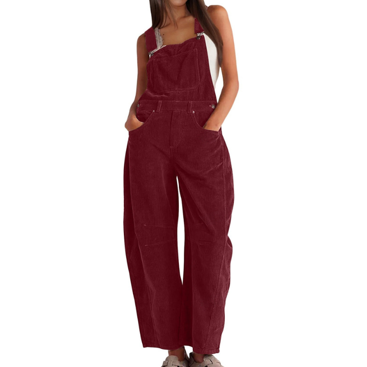 Dames corduroy tuinbroek met wijde pijpen – casual utility-jumpsuit