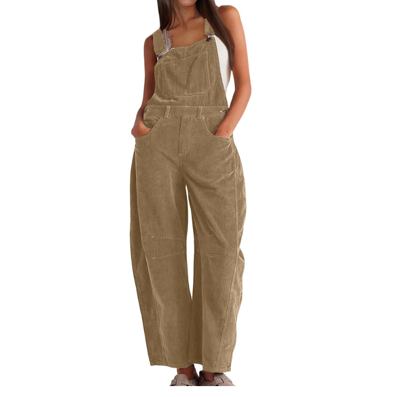 Dames corduroy tuinbroek met wijde pijpen – casual utility-jumpsuit