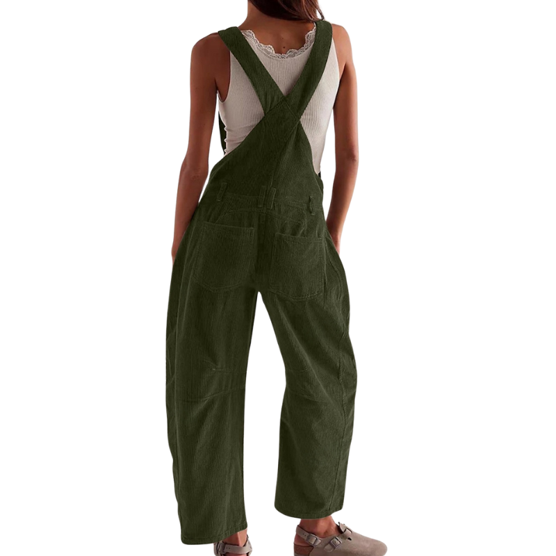 Dames corduroy tuinbroek met wijde pijpen – casual utility-jumpsuit