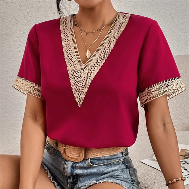 Damesblouse met gesplitst kant en V-hals
