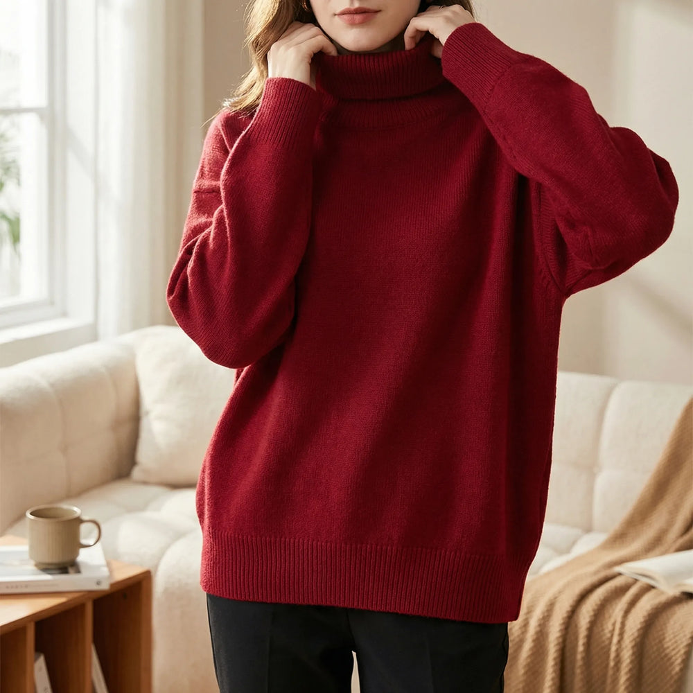 CollveraRibbed Turtleneck Long Sleeve Jumper