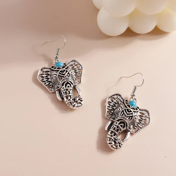 Vintage Olifant Dangle Oorbellen Zilver Bohemian