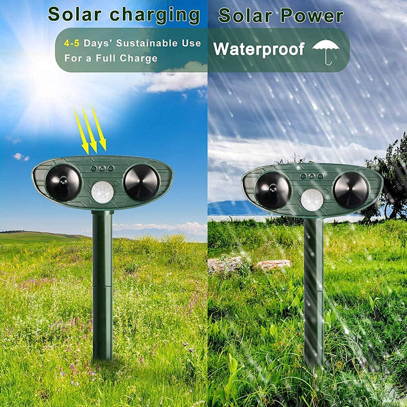 Zonne-energie ultrasone konijnenverjager, diervriendelijke tuinbescherming