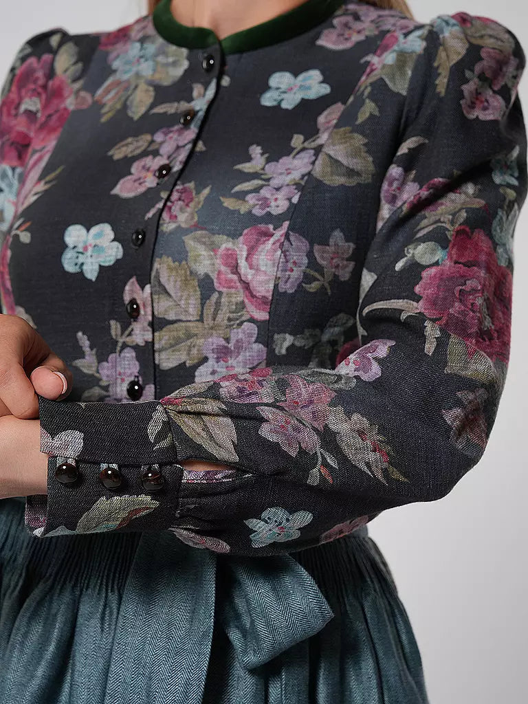 Lange vintage dirndljurk voor dames met bloemenprint en schort, van hoogwaardige stof