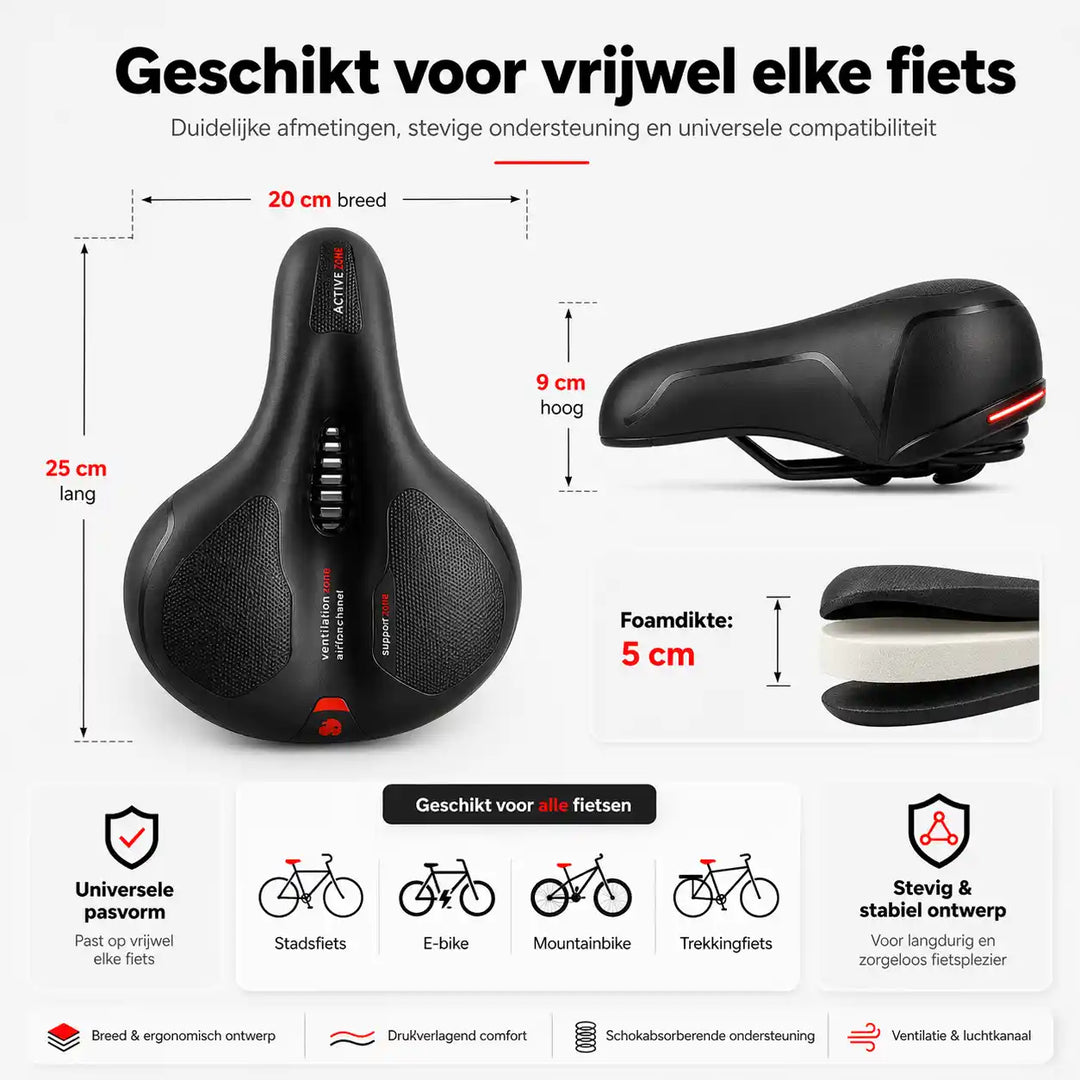 Ergonomische comfortabele fietszadel met uitsparing – met 2 inch dik schuim en waterdicht PU-leer