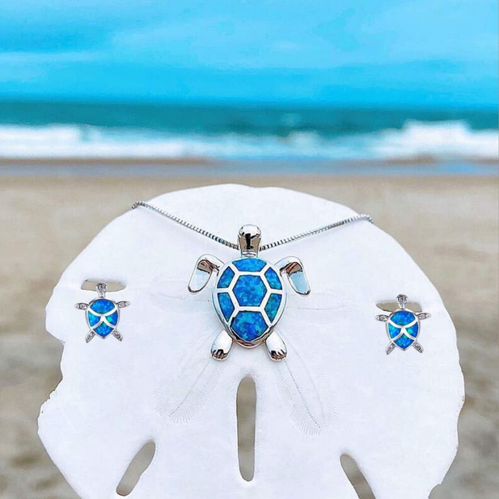 Zilveren Zeeschildpad Halsketting en Oorbellen Set  - Marinella