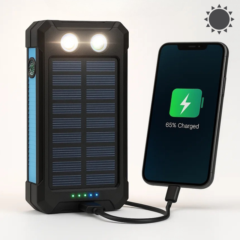 Draagbare solar powerbank, grote capaciteit, dubbele USB-oplader 20000mAh