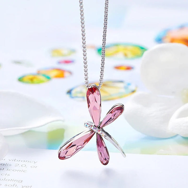 Roze Libelle Kristallen Hanger Ketting