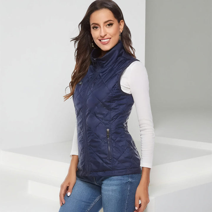 Verwarmde bodywarmer dames met opstaande kraag en 9 zones