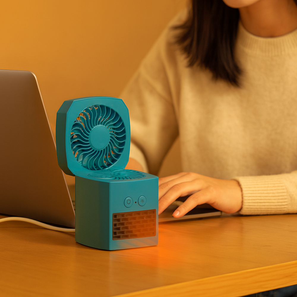 Vierkant mini kacheltje 400W voor je bureau, stil en licht