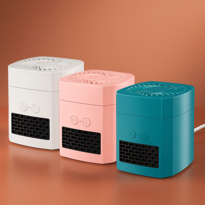 Vierkant mini kacheltje 400W voor je bureau, stil en licht