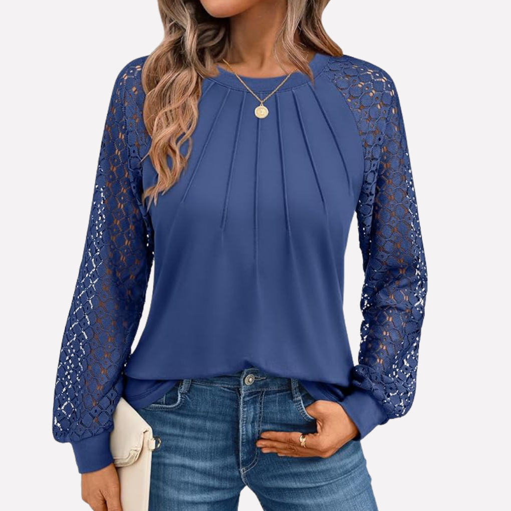 Geplooide Kant Langemouwen Blouse