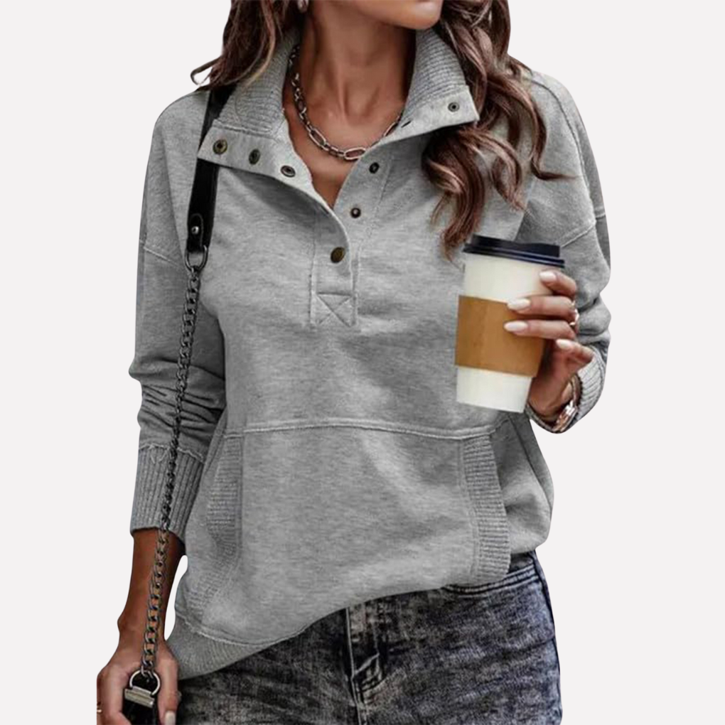 Casual Lang‑Mouwen Staande Hals Sweatshirt