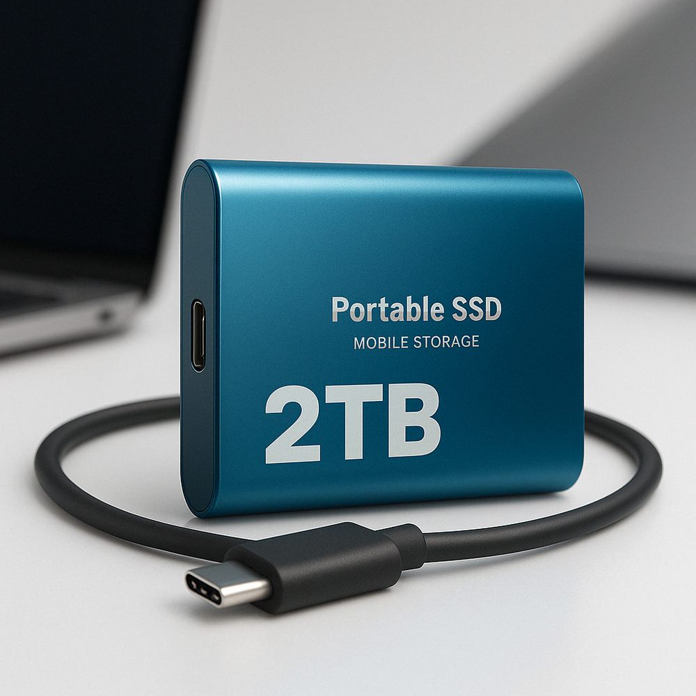 Externe 2‑TB‑SSD – draagbaar, schokbestendig, highspeed opslagschijf
