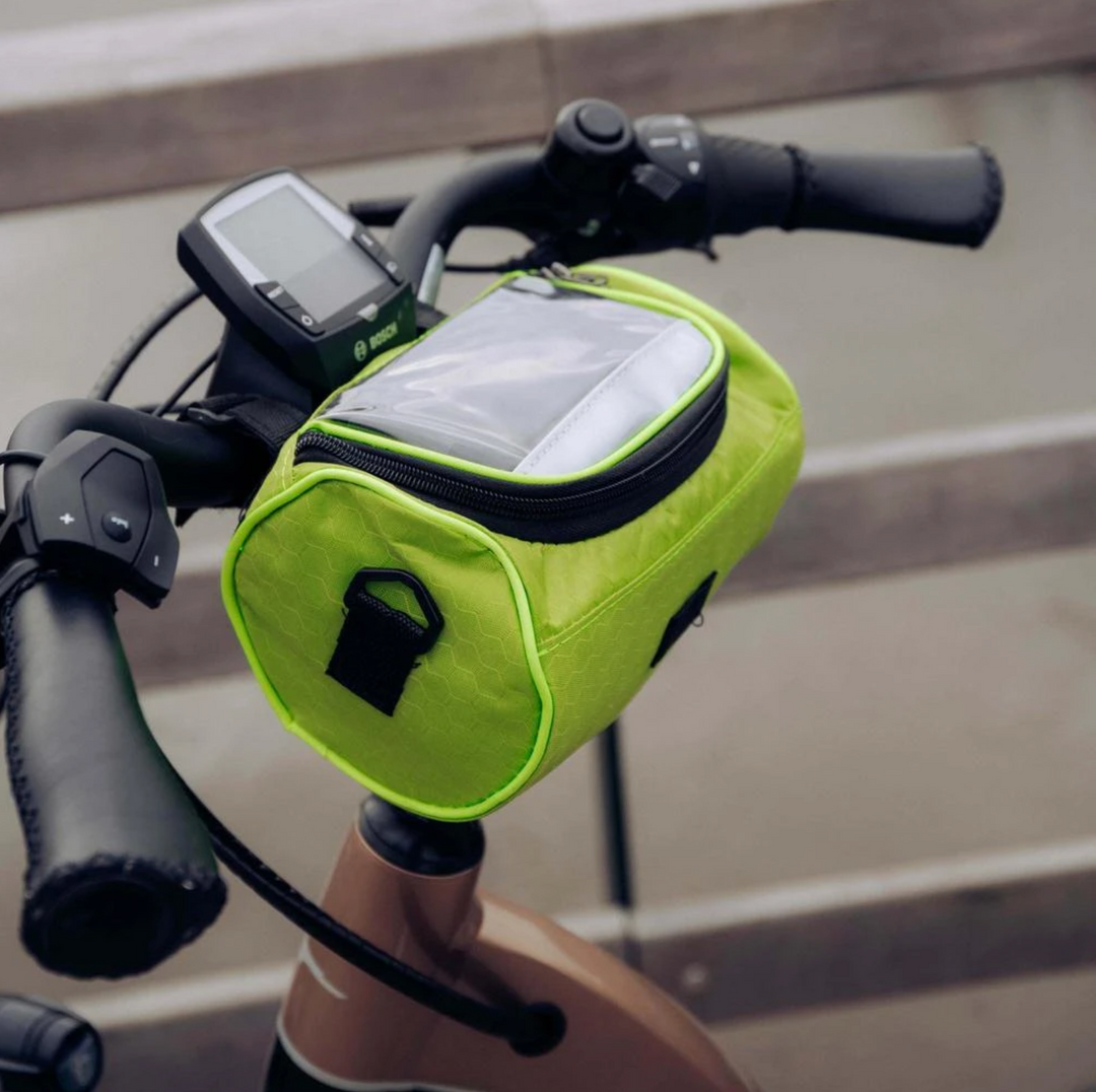 Fietsopbergtas met transparant telefoonvak en stevige bevestiging