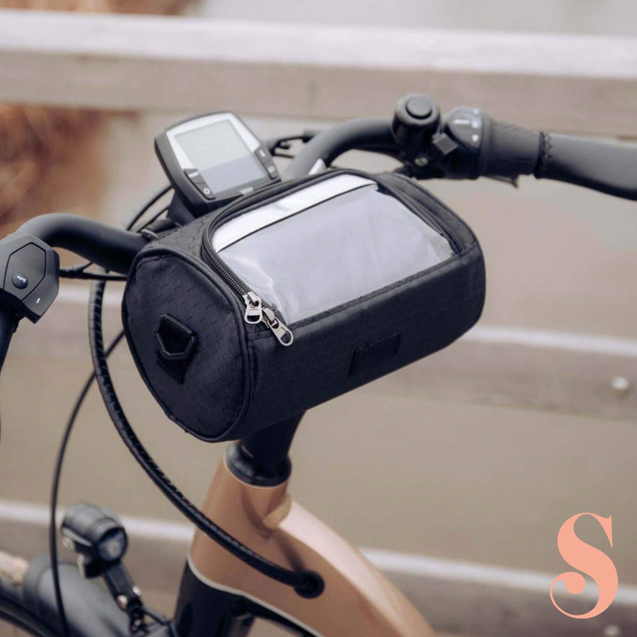 Fietsopbergtas met transparant telefoonvak en stevige bevestiging