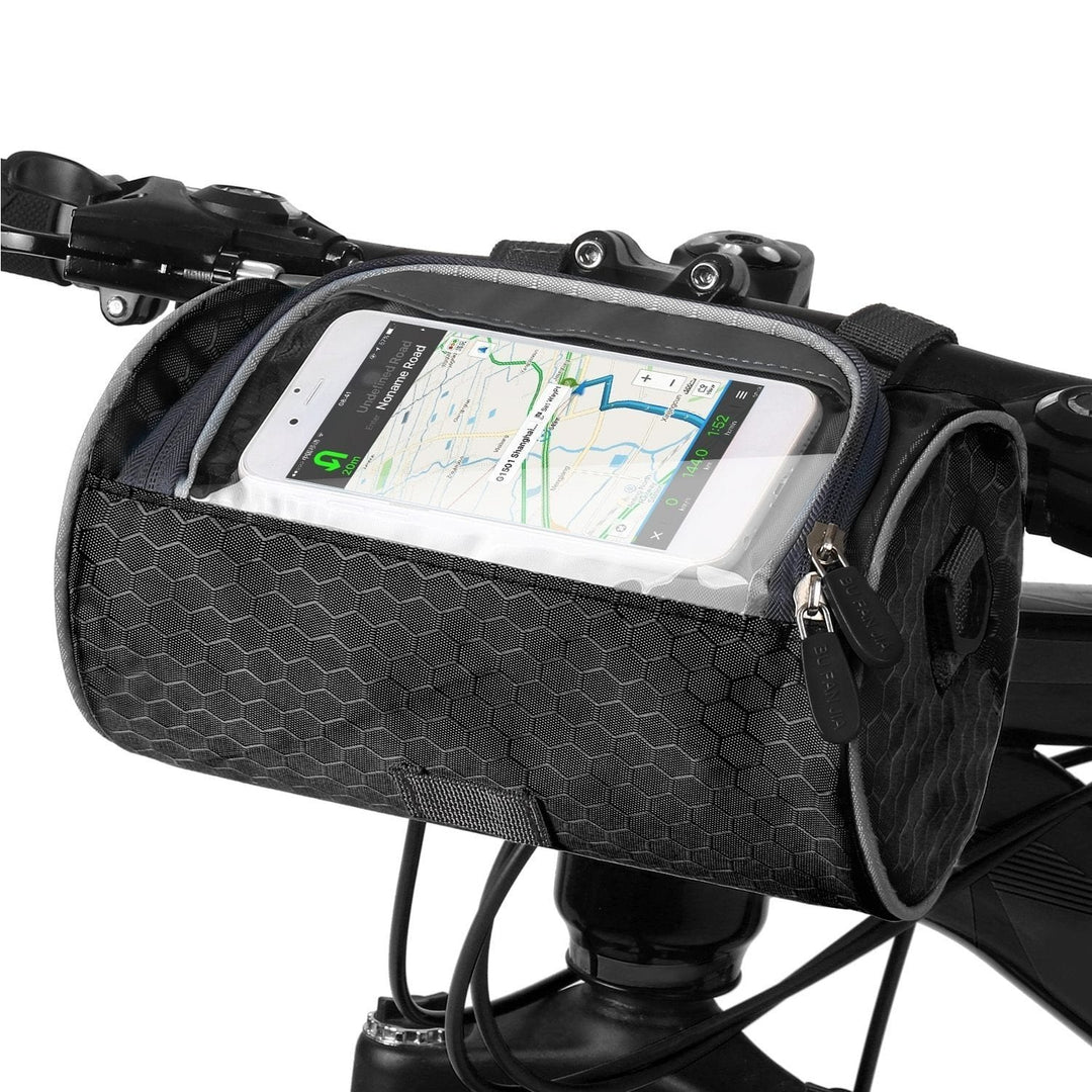 Fietsopbergtas met transparant telefoonvak en stevige bevestiging
