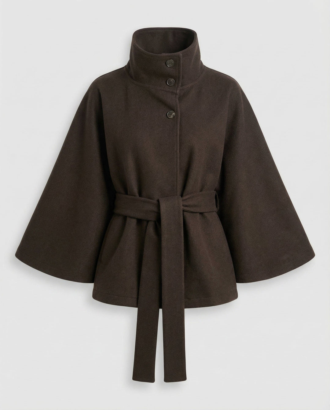 Dames capejas met riem van wolmix – winterlaag met hoge kraag