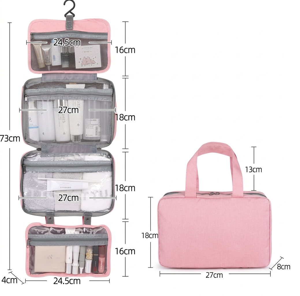 Travelique reisorganizer voor cosmetica | Compact en waterdicht | Met 4 vakken en 360° haak | Voor dames en heren