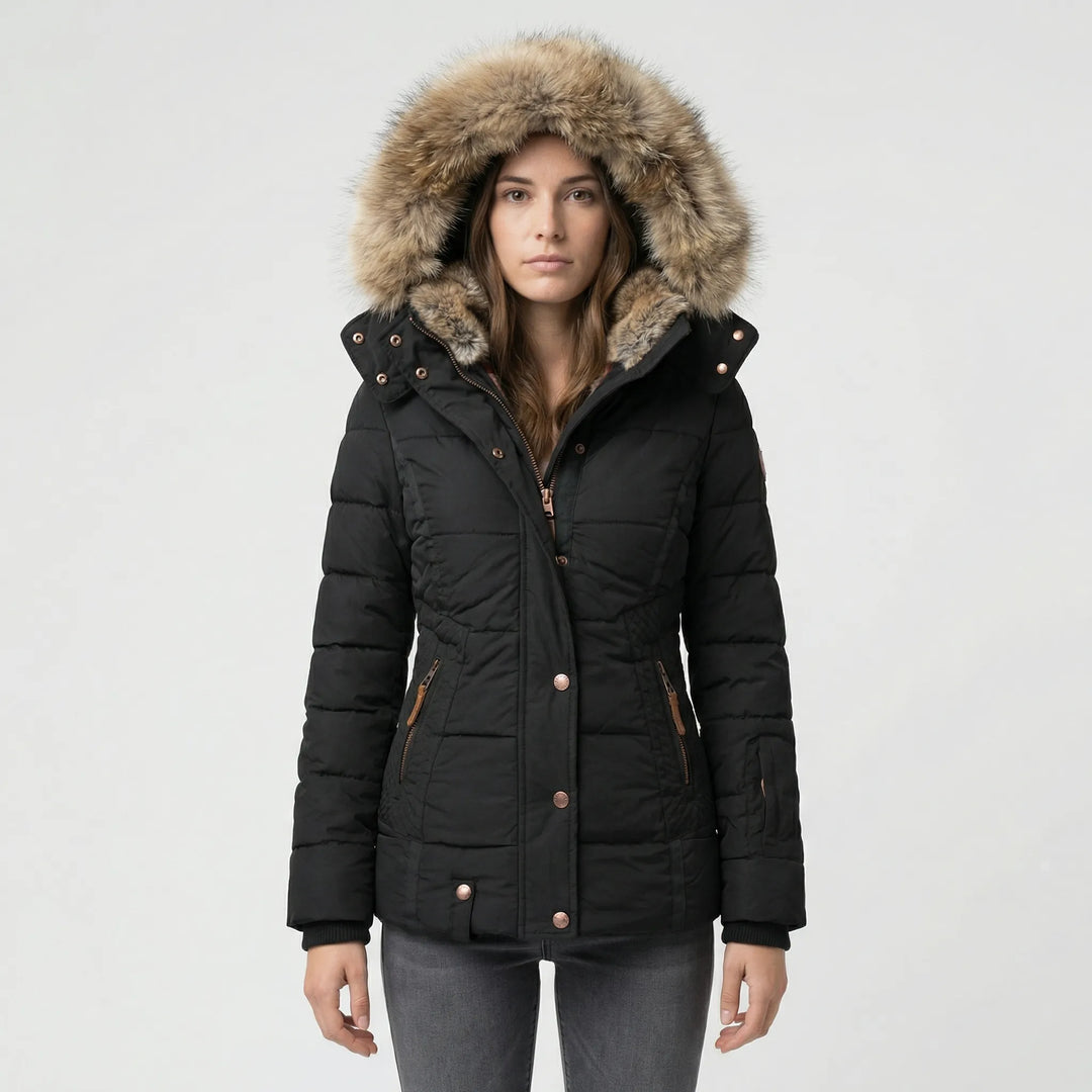 Gevoerde winterjas met bontkap - Sheryl