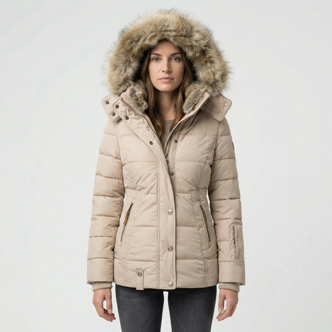 Gevoerde winterjas met bontkap - Sheryl