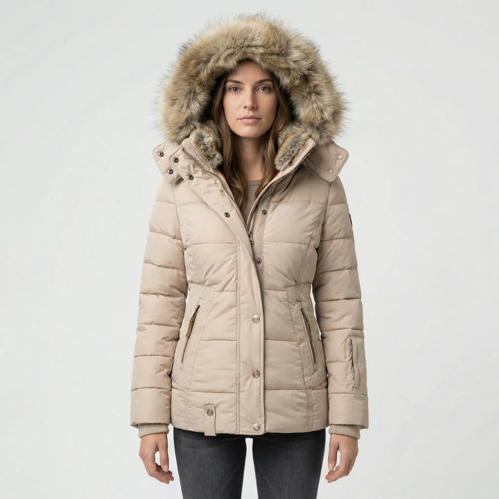 Gevoerde winterjas met bontkap - Sheryl