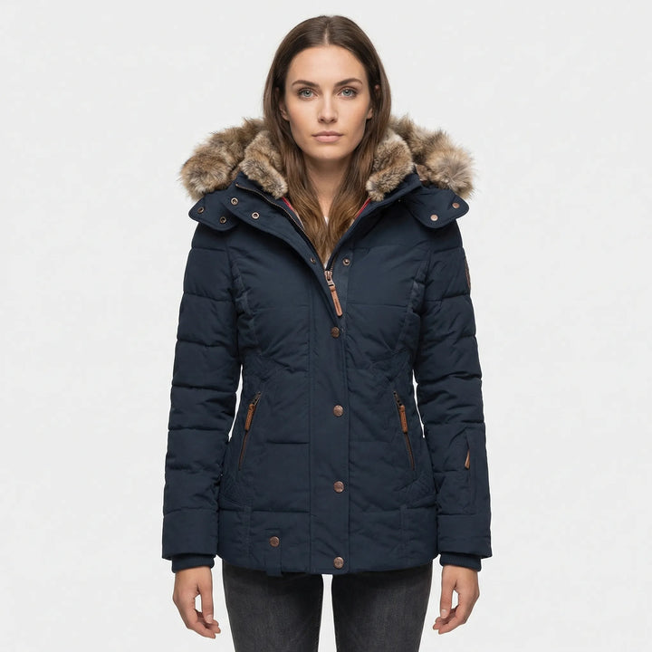 Gevoerde winterjas met bontkap - Sheryl