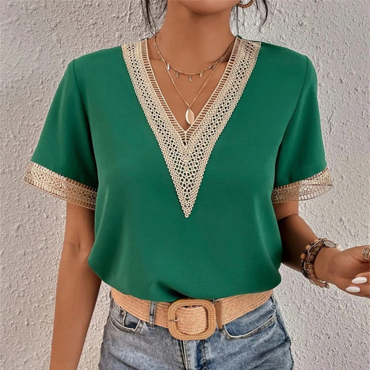Damesblouse met gesplitst kant en V-hals
