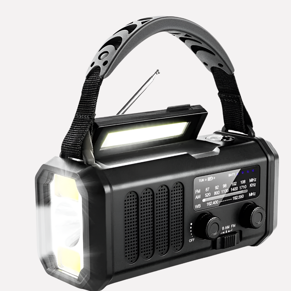 Noodradio met Handzwengel, Zonnepaneel en Powerbankfunctie