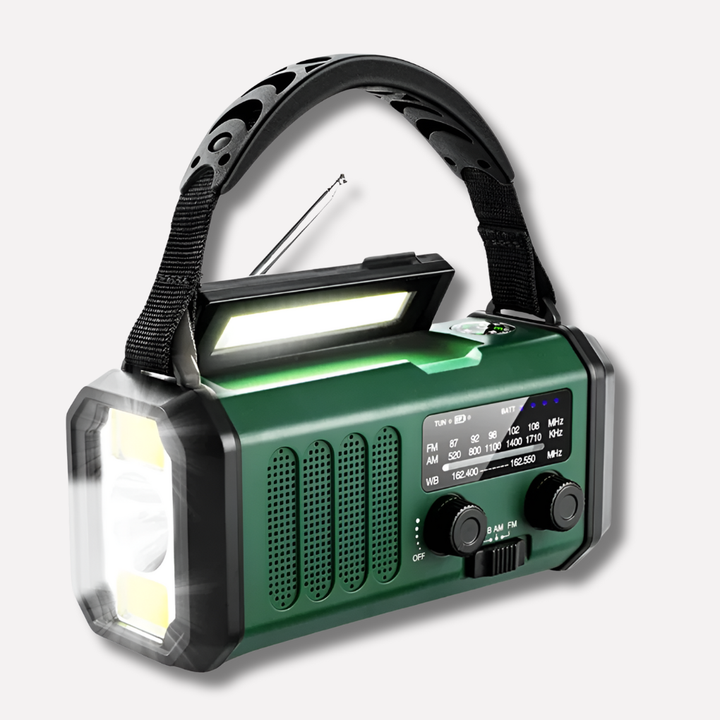 Noodradio met Handzwengel, Zonnepaneel en Powerbankfunctie