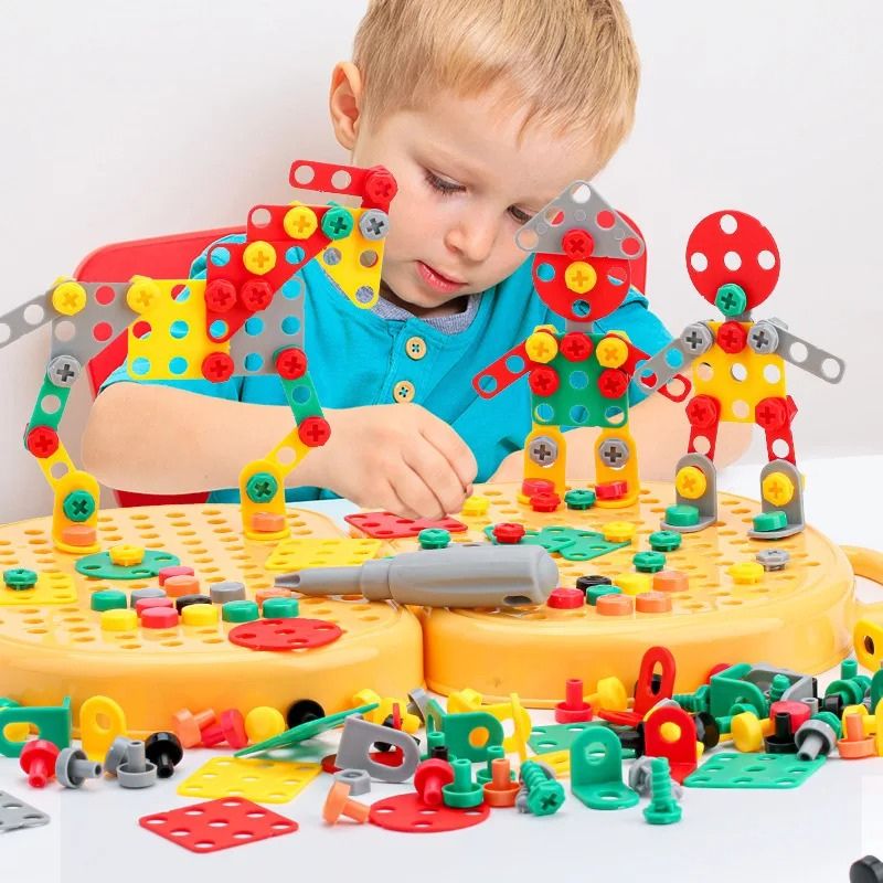 Montessori gereedschapskistset voor kinderen met speelgoedboor, 204 stukjes