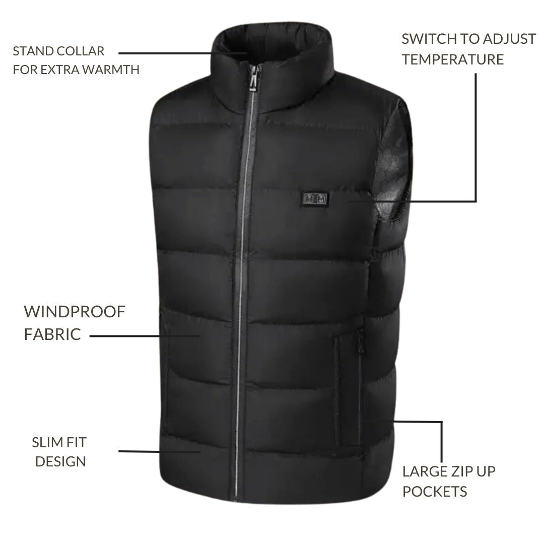 Oplaadbare verwarmde bodywarmer, verstelbaar unisex