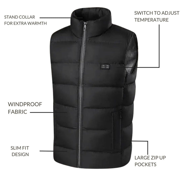 Oplaadbare verwarmde bodywarmer, verstelbaar unisex