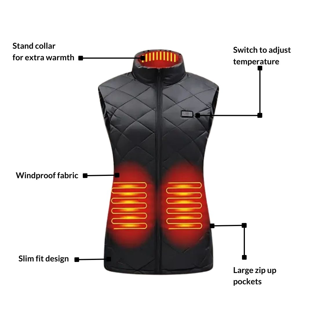 Verwarmde bodywarmer voor dames lichtgewicht elektrisch vest met instelbare warmtestanden