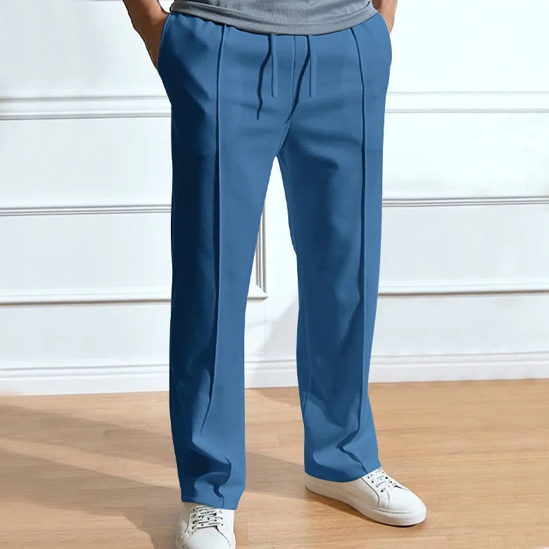 Slim fit herenbroek met elastische tailleband met trekkoord
