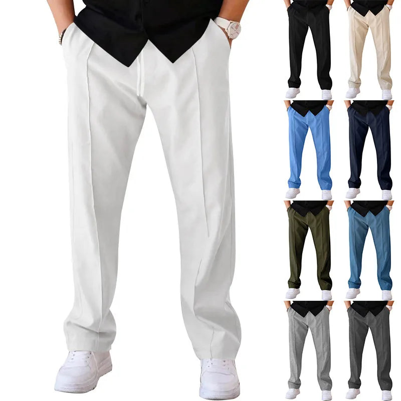 Slim fit herenbroek met elastische tailleband met trekkoord