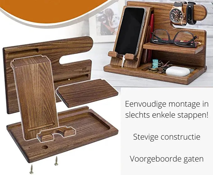 Multifunctionele bureauorganizer met telefoonstandaard en opbergbakje