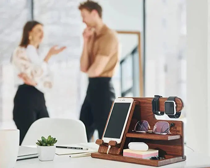 Multifunctionele bureauorganizer met telefoonstandaard en opbergbakje