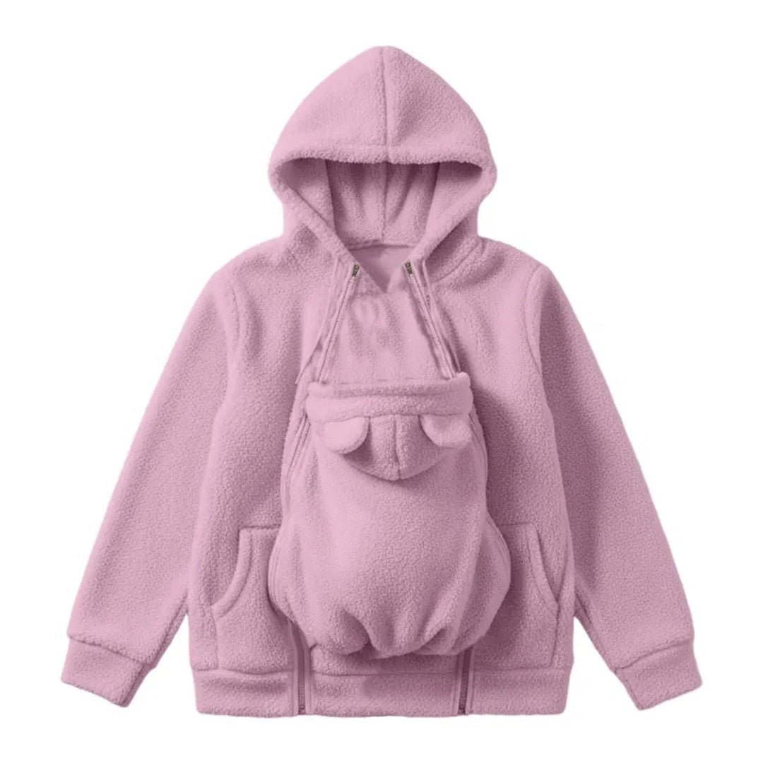 Gezellige sherpa-fleecehoodie met afneembaar ritsinzetstuk als babydrager