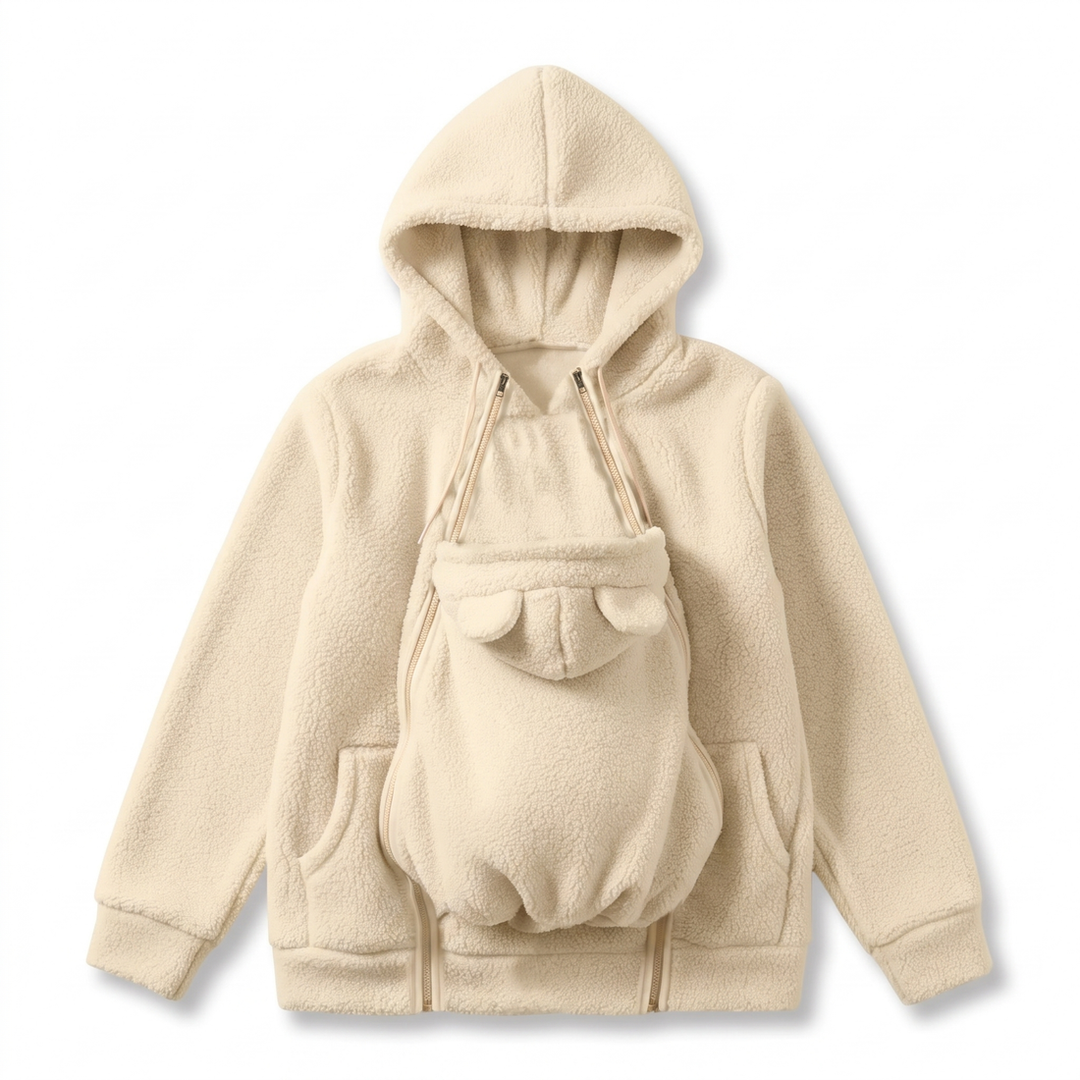 Gezellige sherpa-fleecehoodie met afneembaar ritsinzetstuk als babydrager