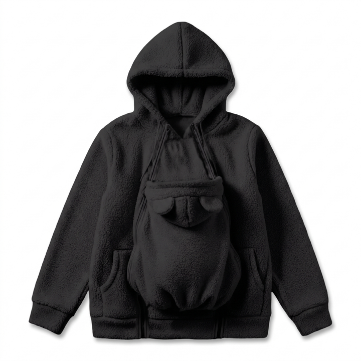 Gezellige sherpa-fleecehoodie met afneembaar ritsinzetstuk als babydrager