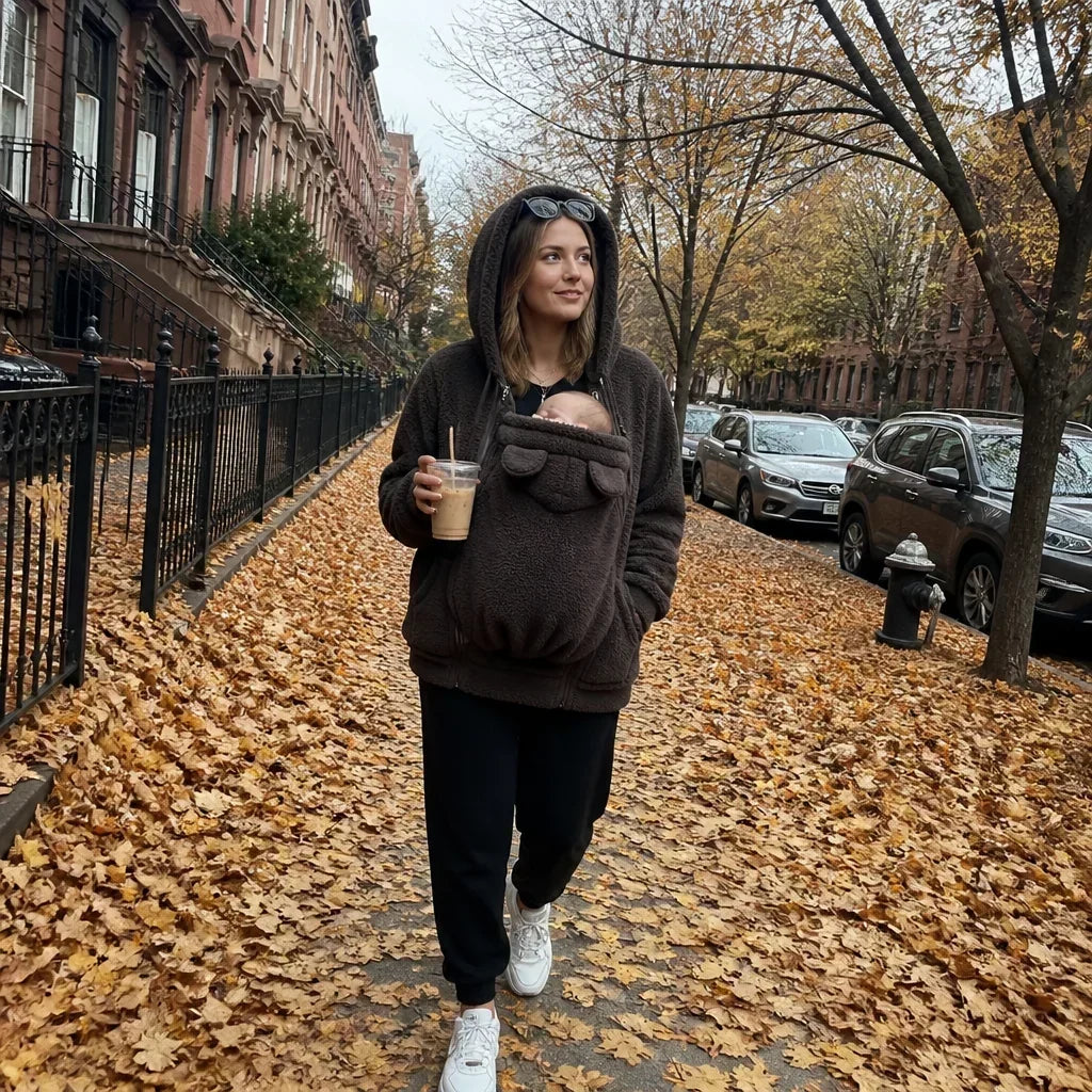 Gezellige sherpa-fleecehoodie met afneembaar ritsinzetstuk als babydrager