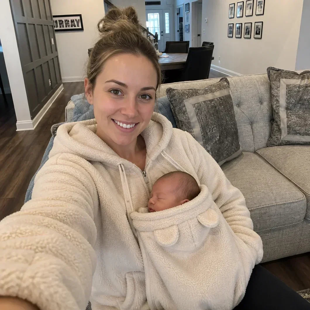 Gezellige sherpa-fleecehoodie met afneembaar ritsinzetstuk als babydrager
