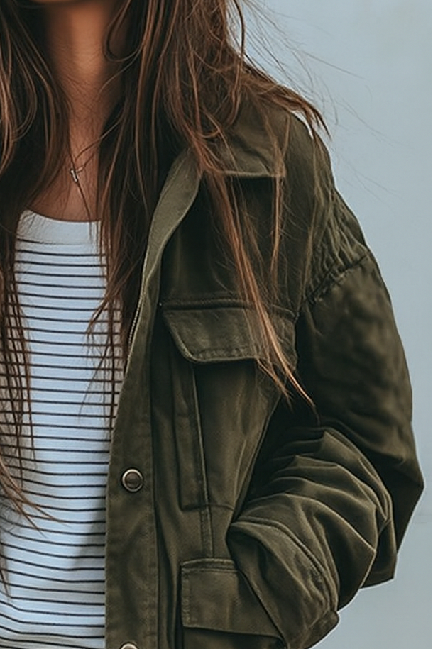Groen dames utility-jack, losse pasvorm in legerstijl met zakken